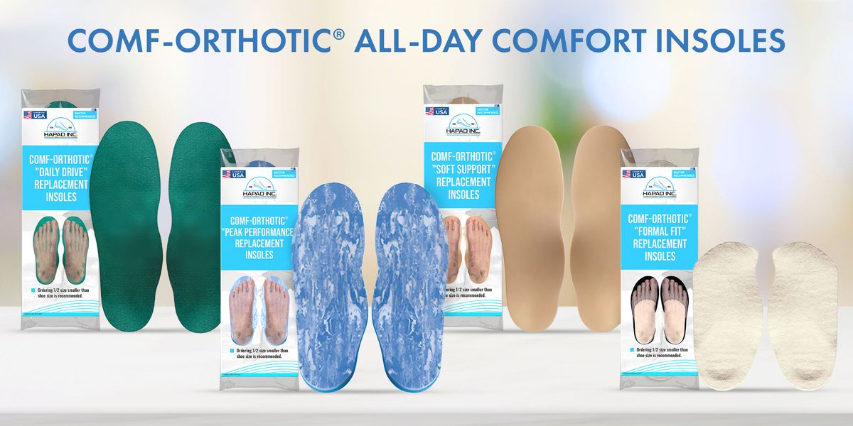 Hapad Comf-Orthotic replacement insoles product lineup
