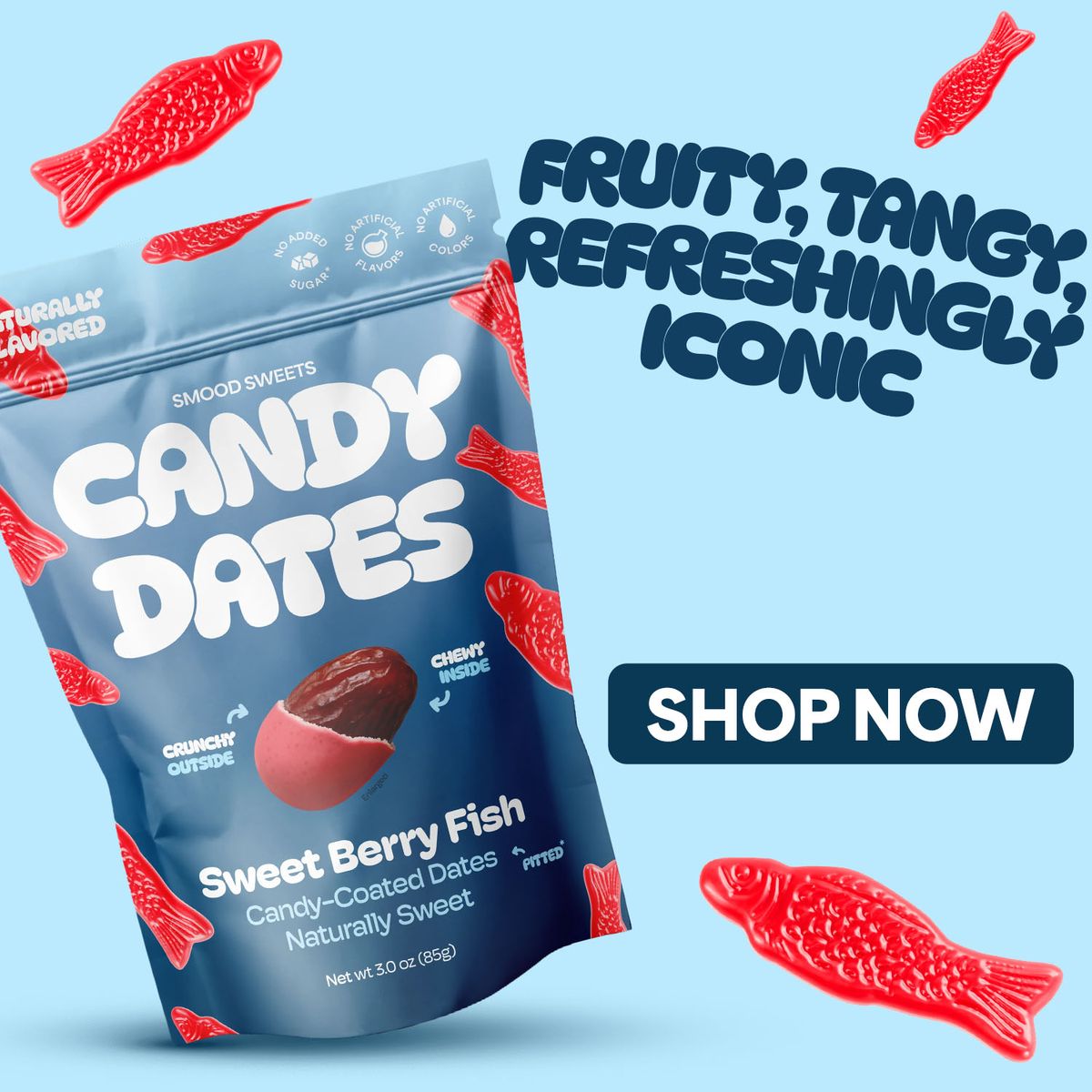 Smood Sweets candy-coated California date snacks packaging